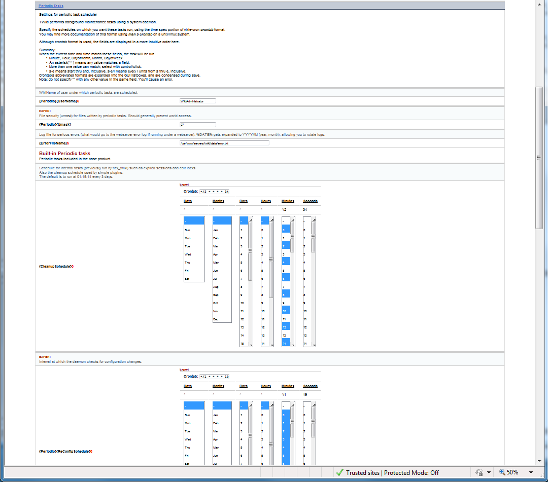 Administrator's view of bulit-in tasks GUI